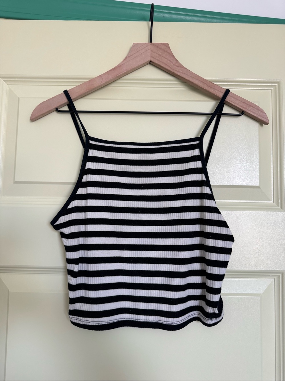 Striped Black and White Ribbed Crop Cami